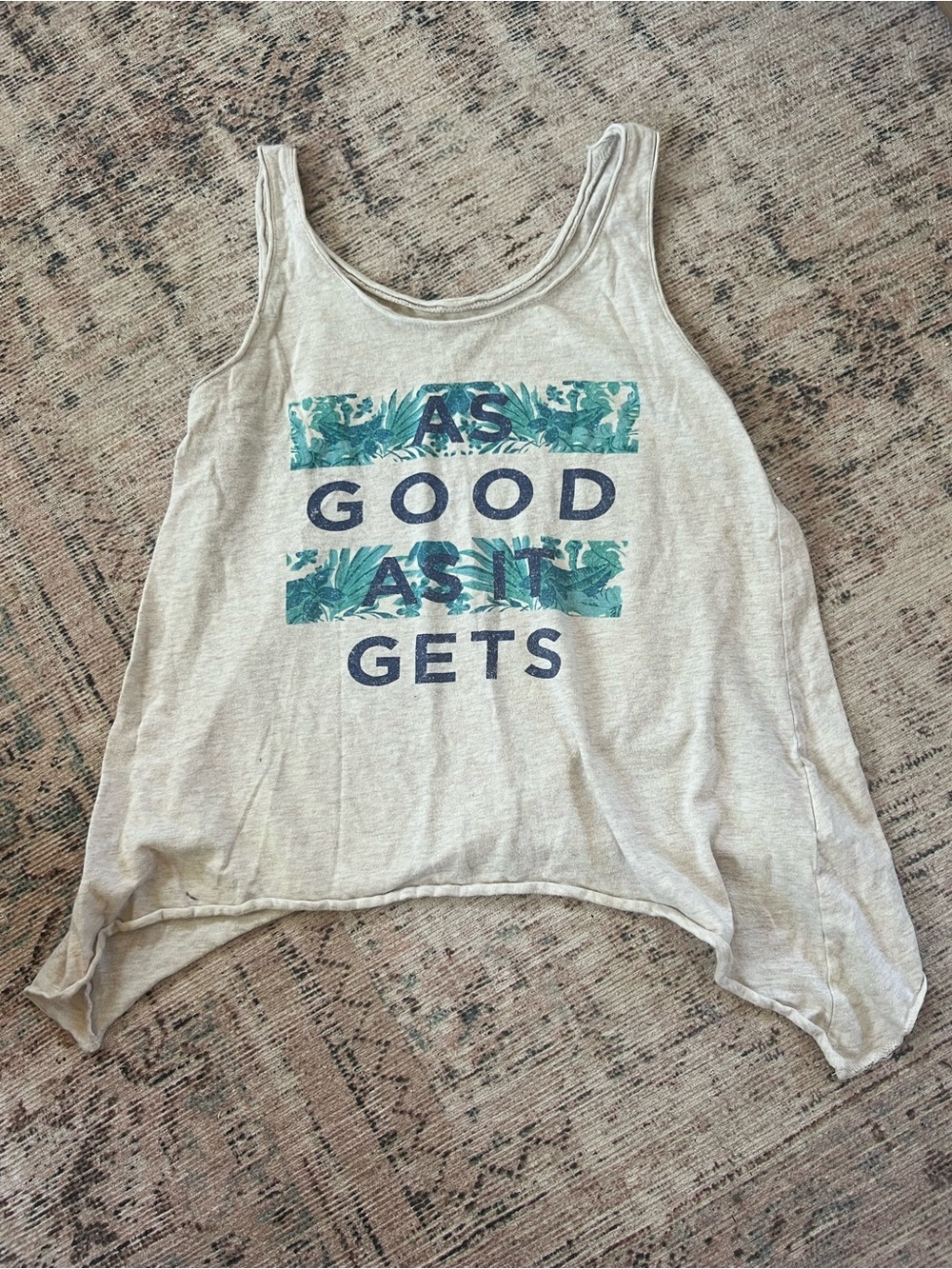 Old Navy Cream Graphic Tank with Teal & Navy Print